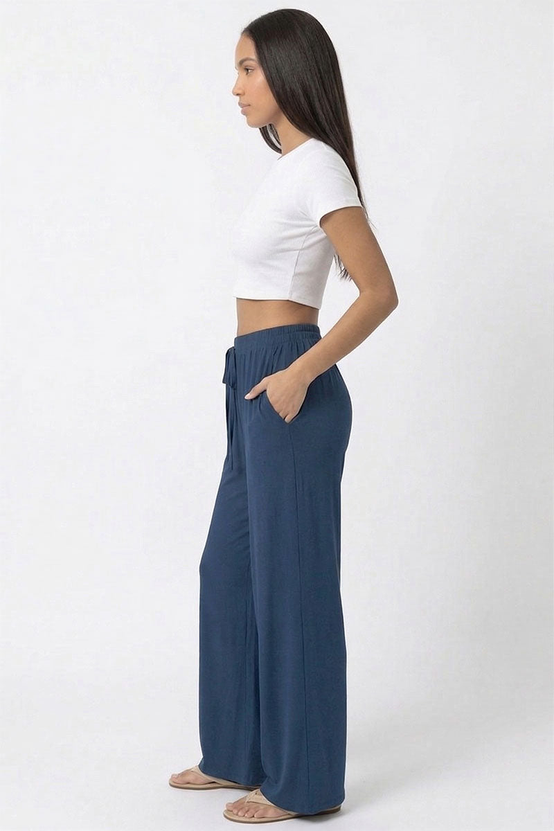Drawstring waist wide leg minimalist pants
