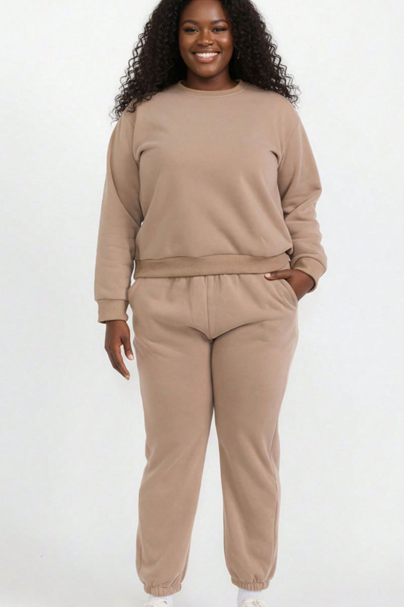 Plus Size Poly Fleece Elastic Waist Joggers