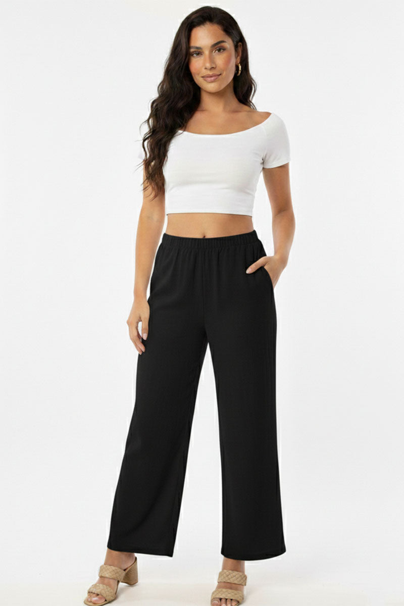 Relaxed Fit 100% Cotton Wide-Leg Pants with Side Pockets