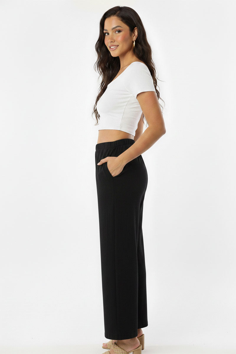 Relaxed Fit 100% Cotton Wide-Leg Pants with Side Pockets