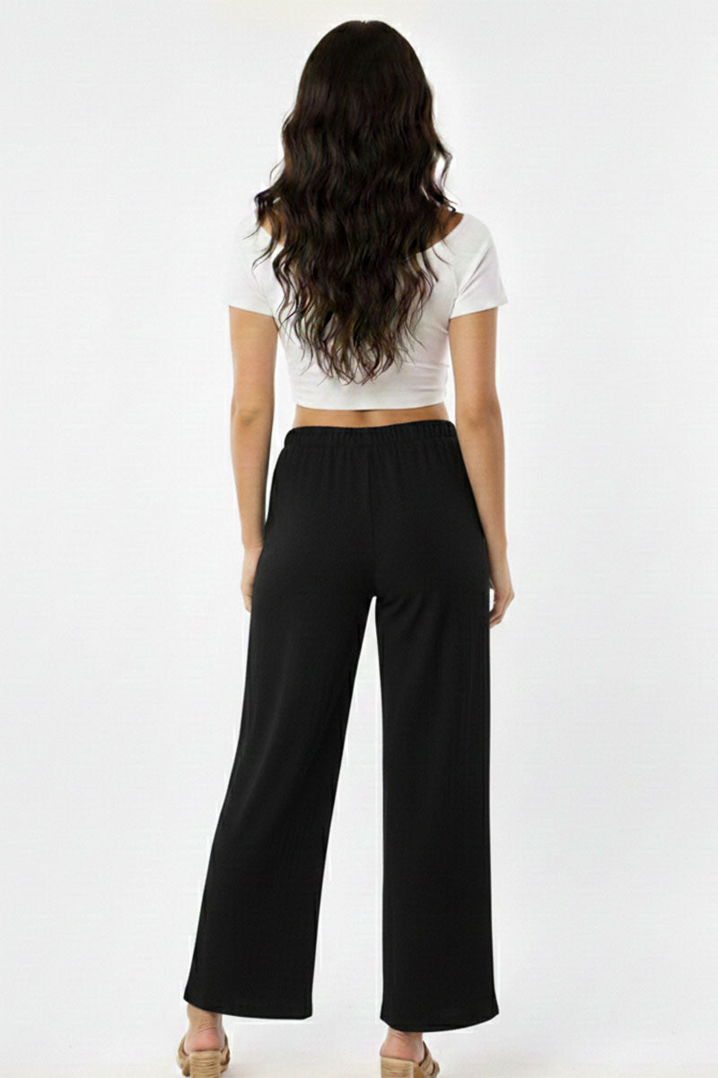 Relaxed Fit 100% Cotton Wide-Leg Pants with Side Pockets