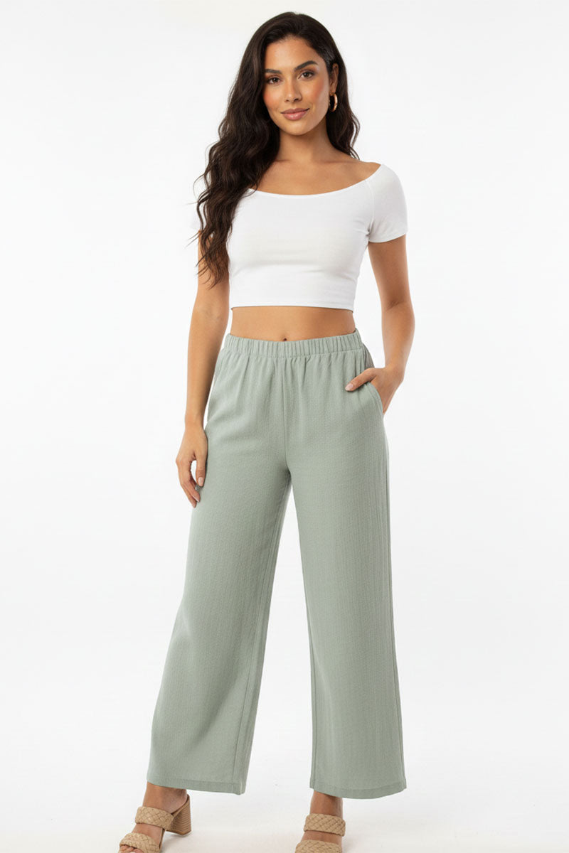 Relaxed Fit 100% Cotton Wide-Leg Pants with Side Pockets