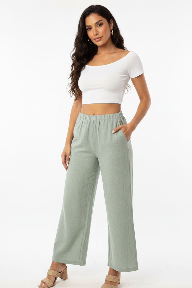 Relaxed Fit 100% Cotton Wide-Leg Pants with Side Pockets
