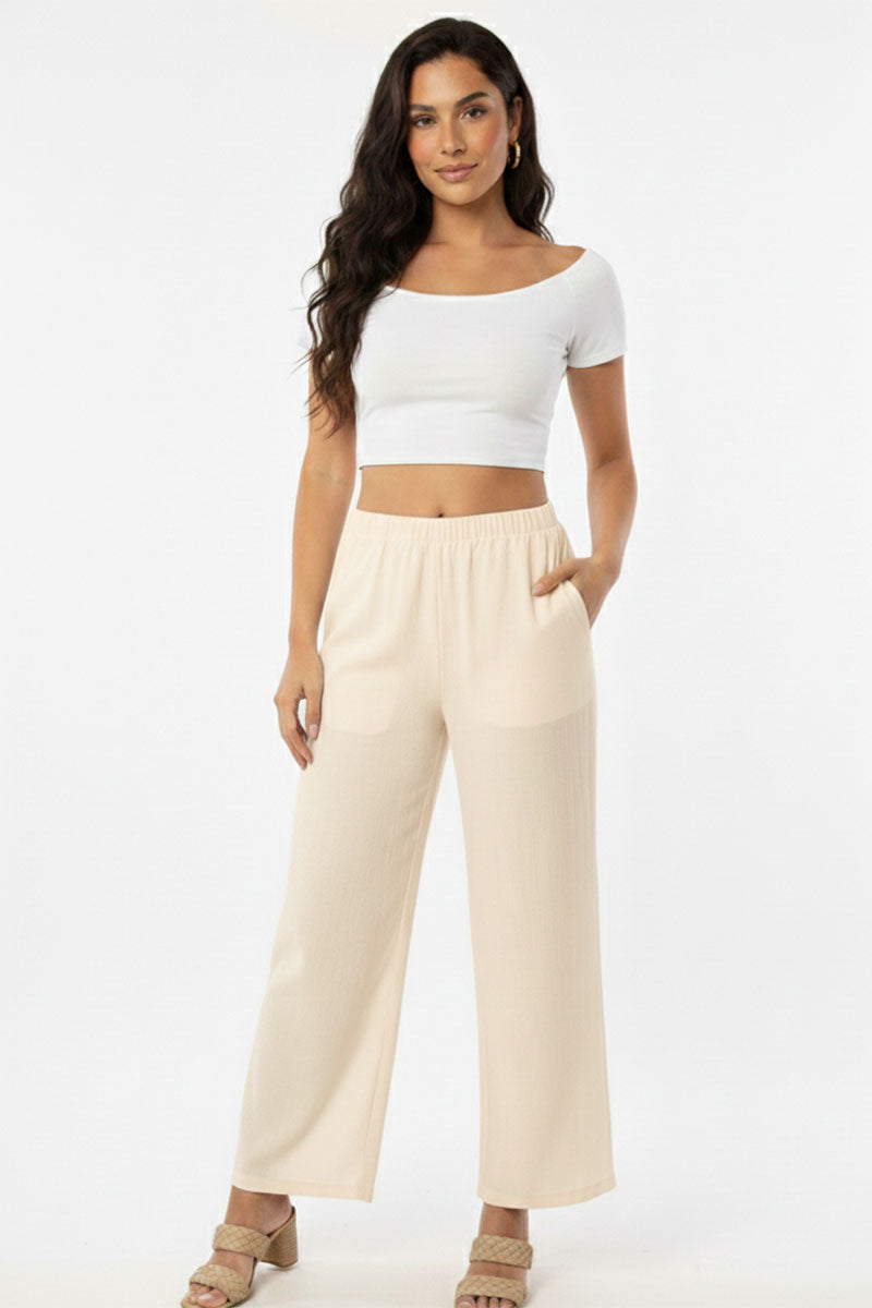 Relaxed Fit 100% Cotton Wide-Leg Pants with Side Pockets
