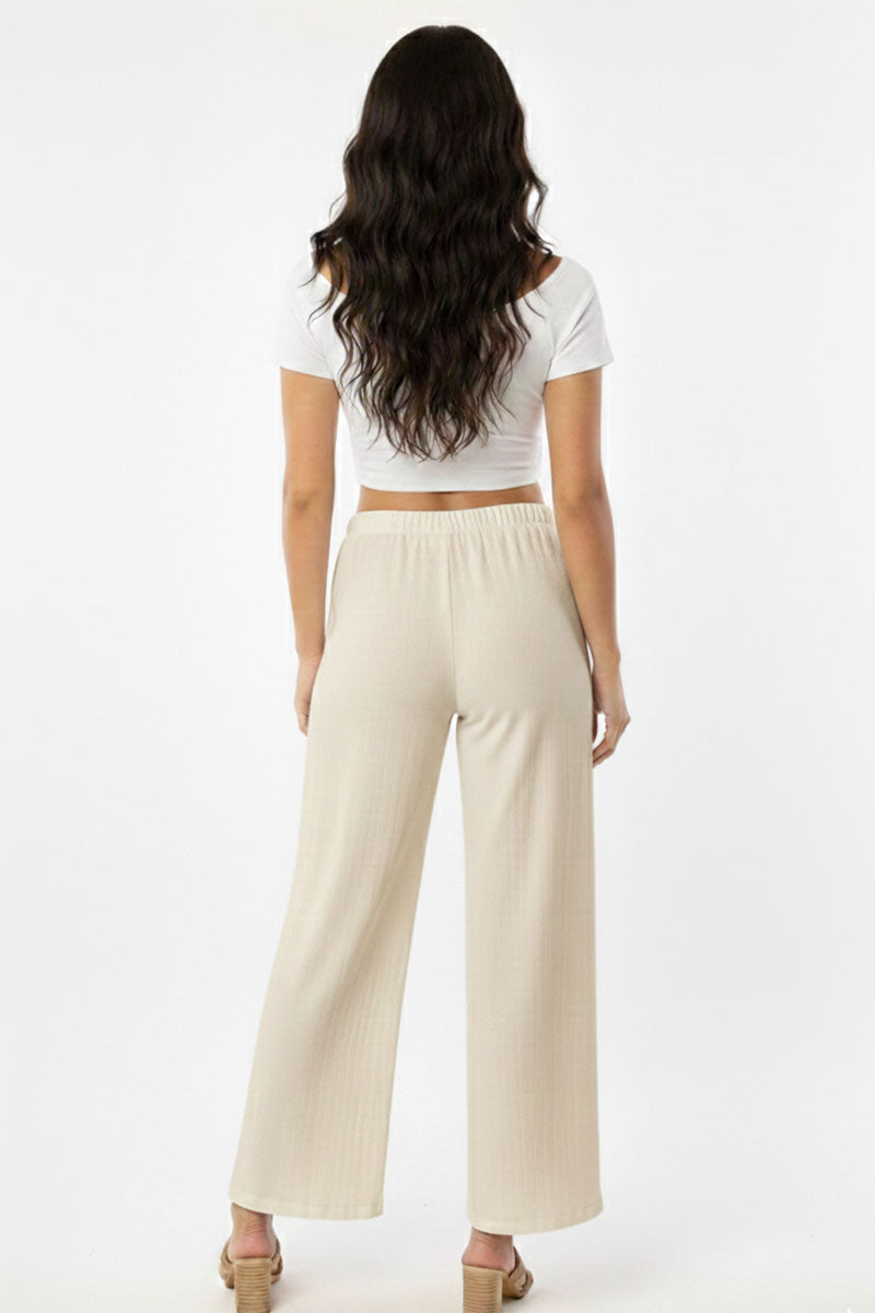 Relaxed Fit 100% Cotton Wide-Leg Pants with Side Pockets