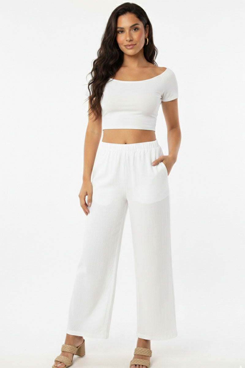 Relaxed Fit 100% Cotton Wide-Leg Pants with Side Pockets