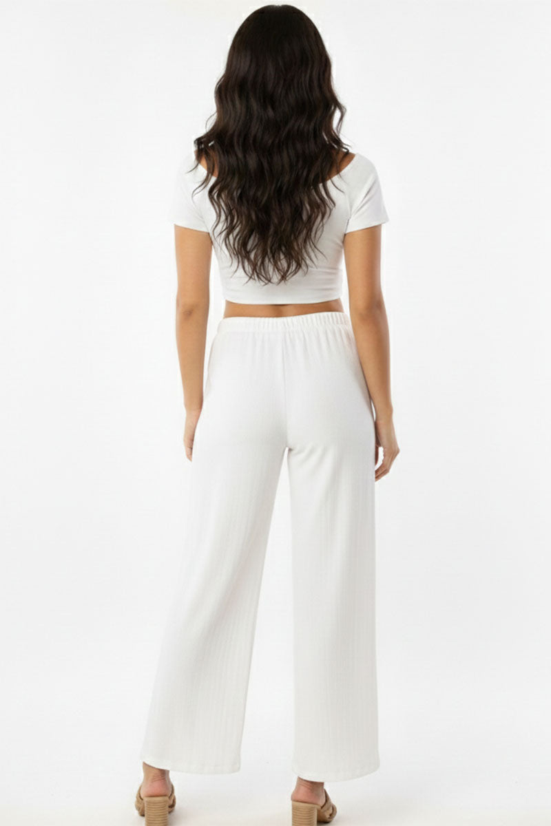 Relaxed Fit 100% Cotton Wide-Leg Pants with Side Pockets