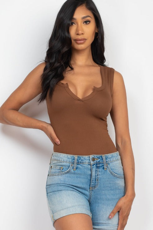 Split Neckline Sleeveless Bodysuit