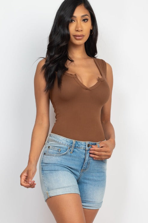 Split Neckline Sleeveless Bodysuit