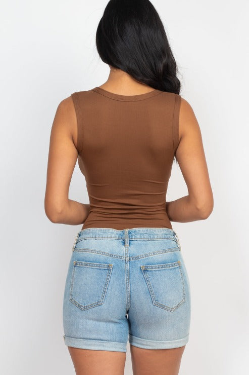 Split Neckline Sleeveless Bodysuit