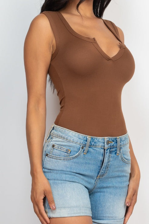Split Neckline Sleeveless Bodysuit