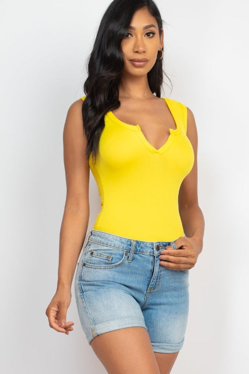Split Neckline Sleeveless Bodysuit