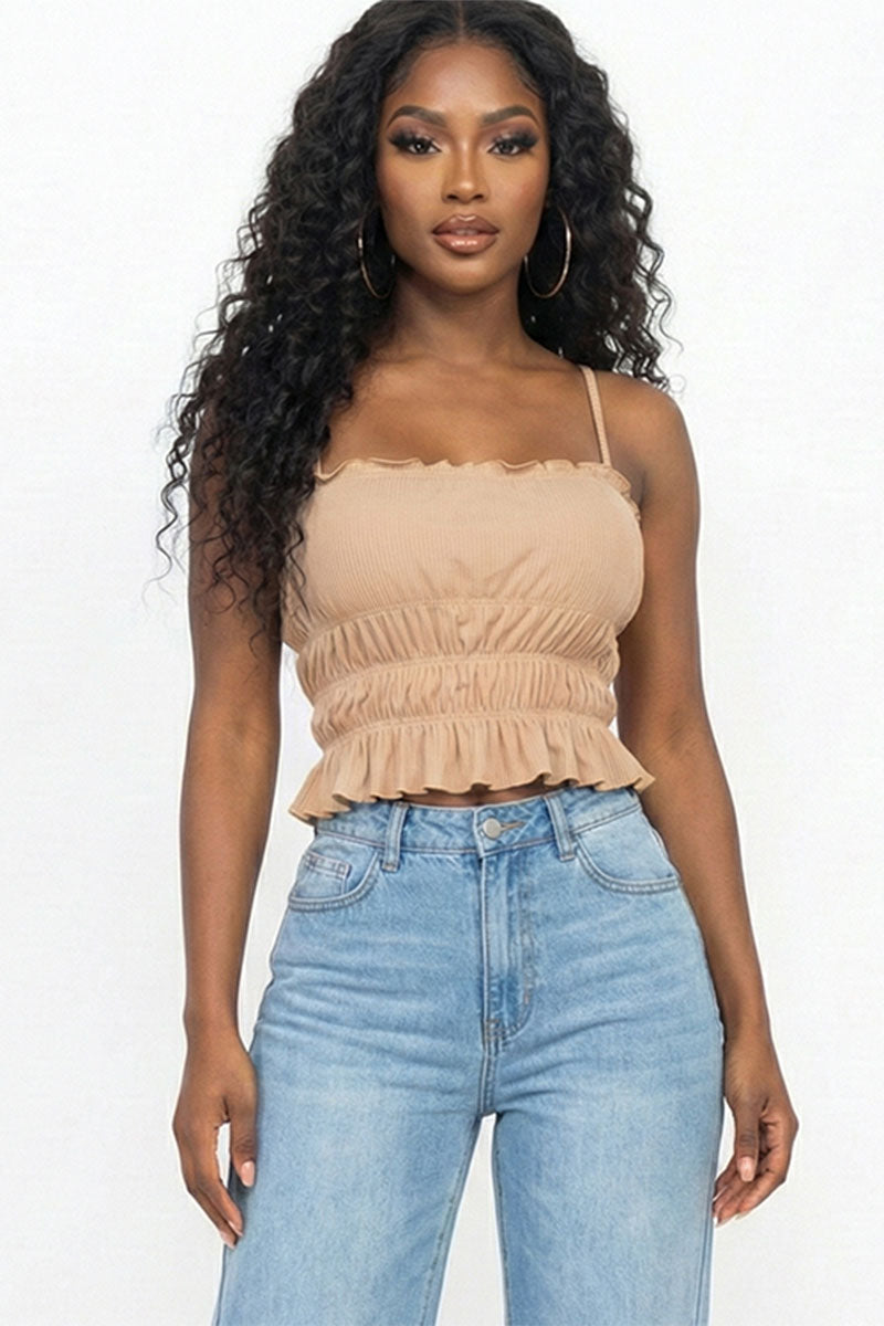 Tiered Shirred Body Crop Top