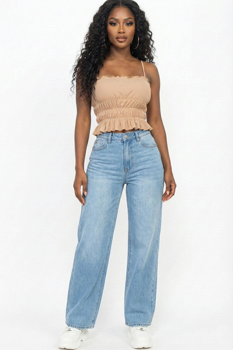 Tiered Shirred Body Crop Top