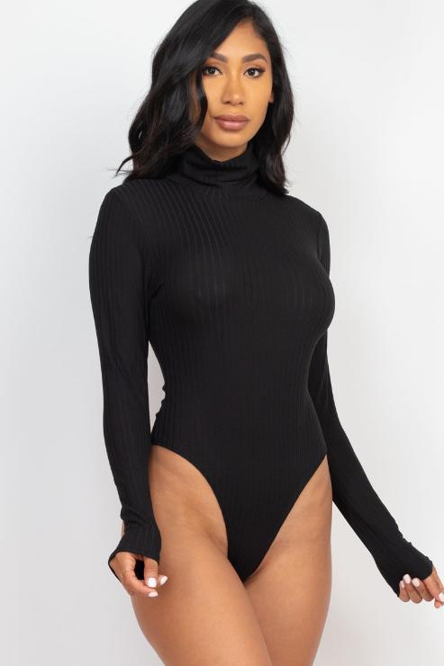 Ribbed Turtle Neck Long Sleeve Bodysuit