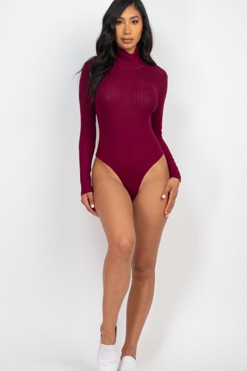 Ribbed Turtle Neck Long Sleeve Bodysuit