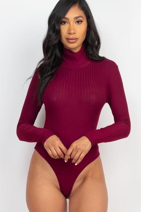 Ribbed Turtle Neck Long Sleeve Bodysuit