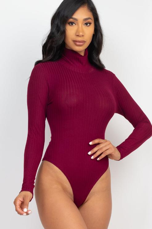 Ribbed Turtle Neck Long Sleeve Bodysuit