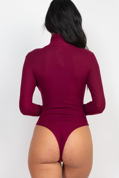 Ribbed Turtle Neck Long Sleeve Bodysuit