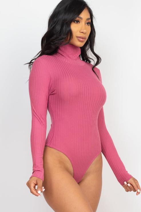 Ribbed Turtle Neck Long Sleeve Bodysuit