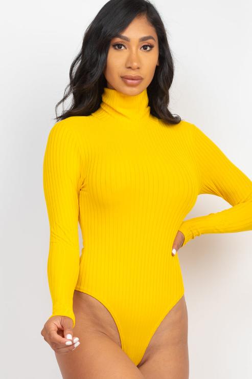 Ribbed Turtle Neck Long Sleeve Bodysuit
