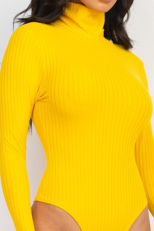 Ribbed Turtle Neck Long Sleeve Bodysuit