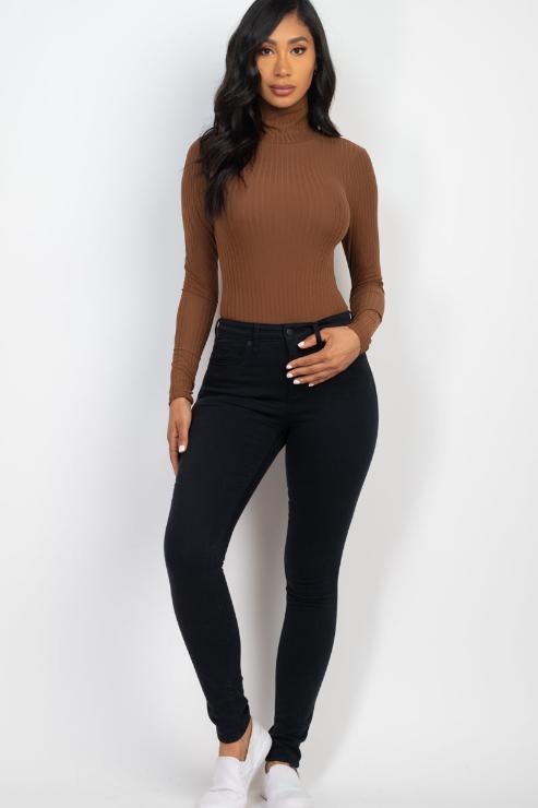 Ribbed Turtle Neck Long Sleeve Bodysuit