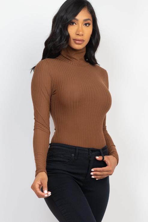 Ribbed Turtle Neck Long Sleeve Bodysuit