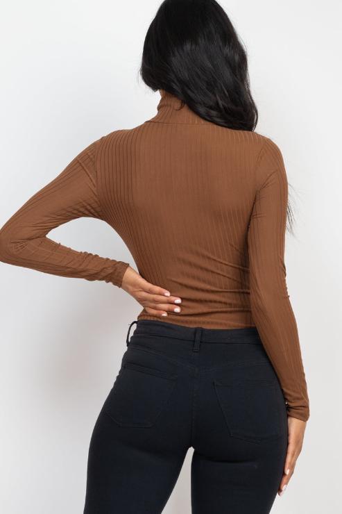 Ribbed Turtle Neck Long Sleeve Bodysuit