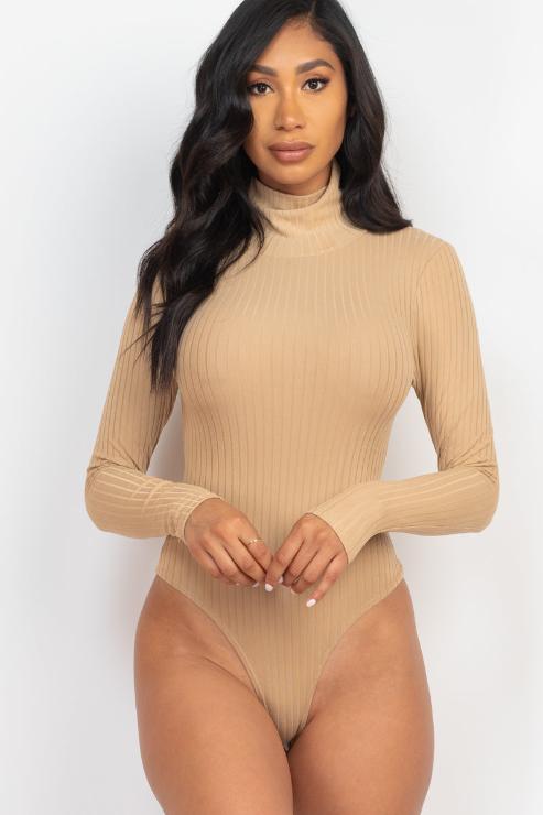 Ribbed Turtle Neck Long Sleeve Bodysuit