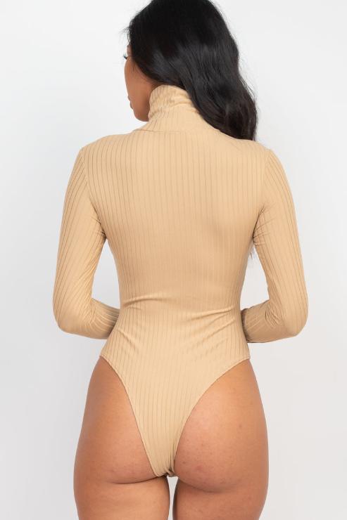Ribbed Turtle Neck Long Sleeve Bodysuit