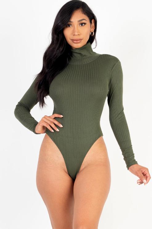 Ribbed Turtle Neck Long Sleeve Bodysuit