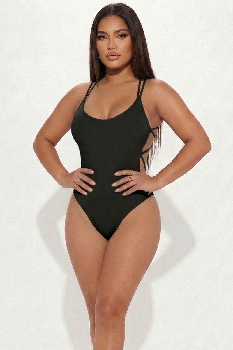 Sexy Solid Color Crisscross Back V-neck Bodysuit