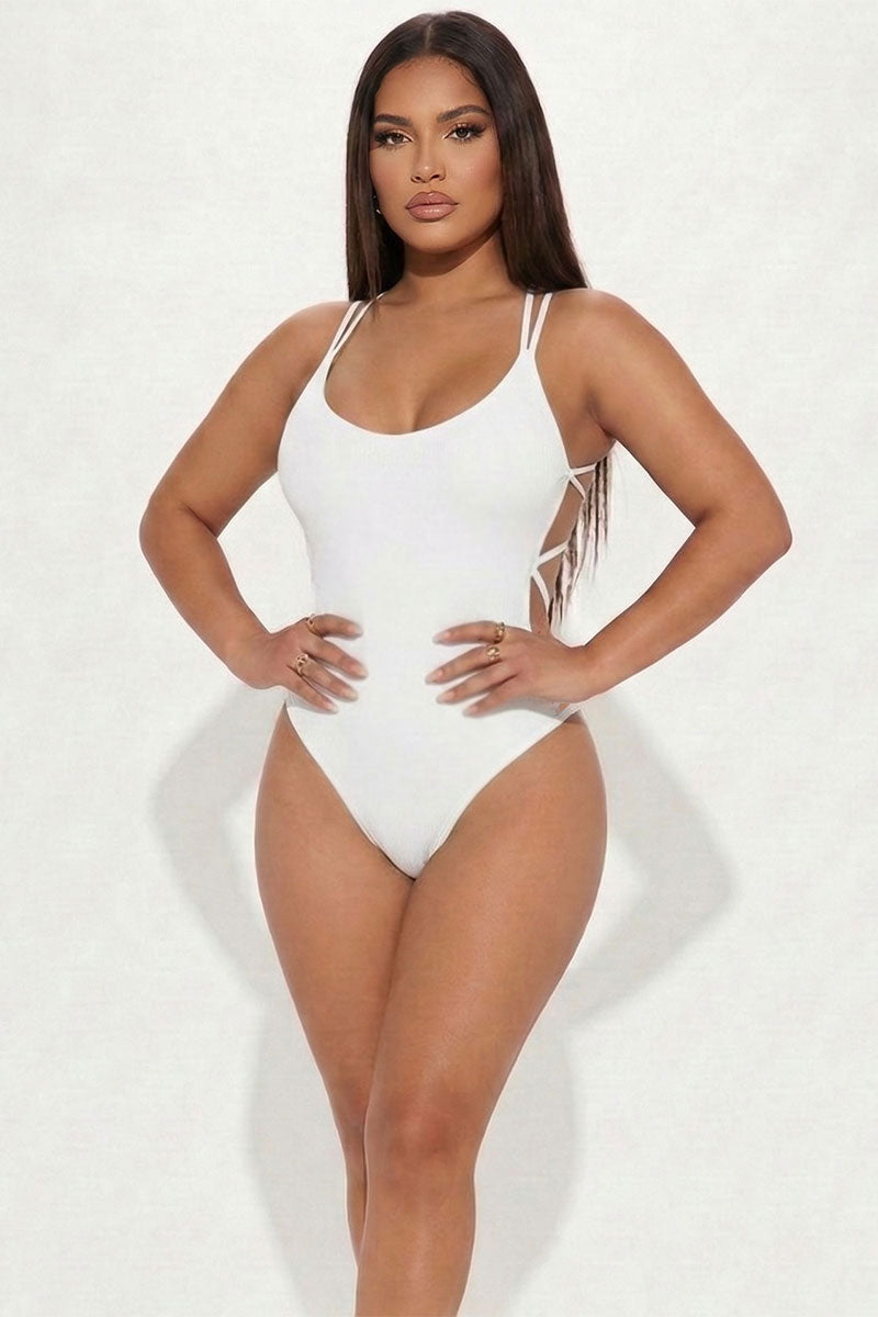 Sexy Solid Color Crisscross Back V-neck Bodysuit