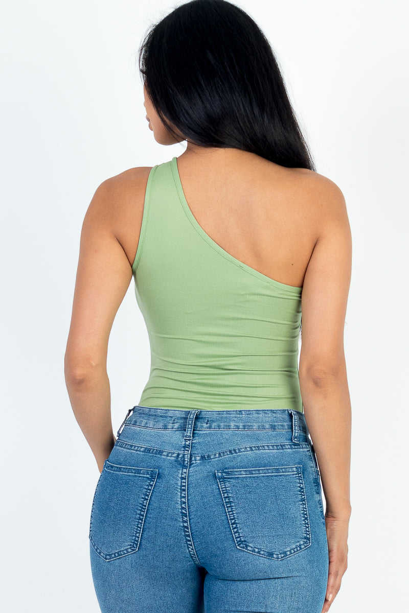 One Shoulder Solid Casual Bodysuit