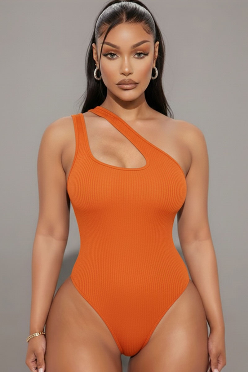 One Shoulder Cut Out Rib Knit Bodysuit