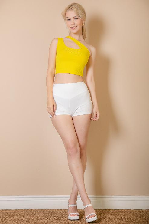 Ribbed One Shoulder Cross Strap Crop Top