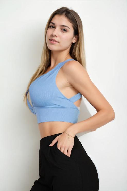Ribbed Knit Plunge Neck Crop Top