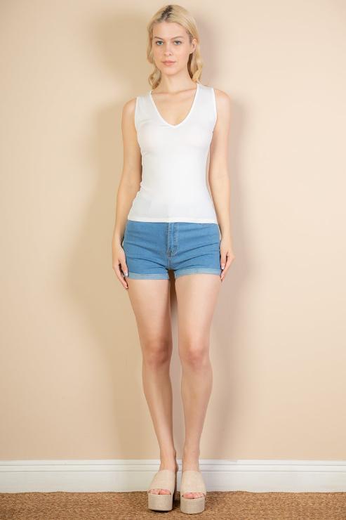 Ribbed V-Neck Sleeveless Top