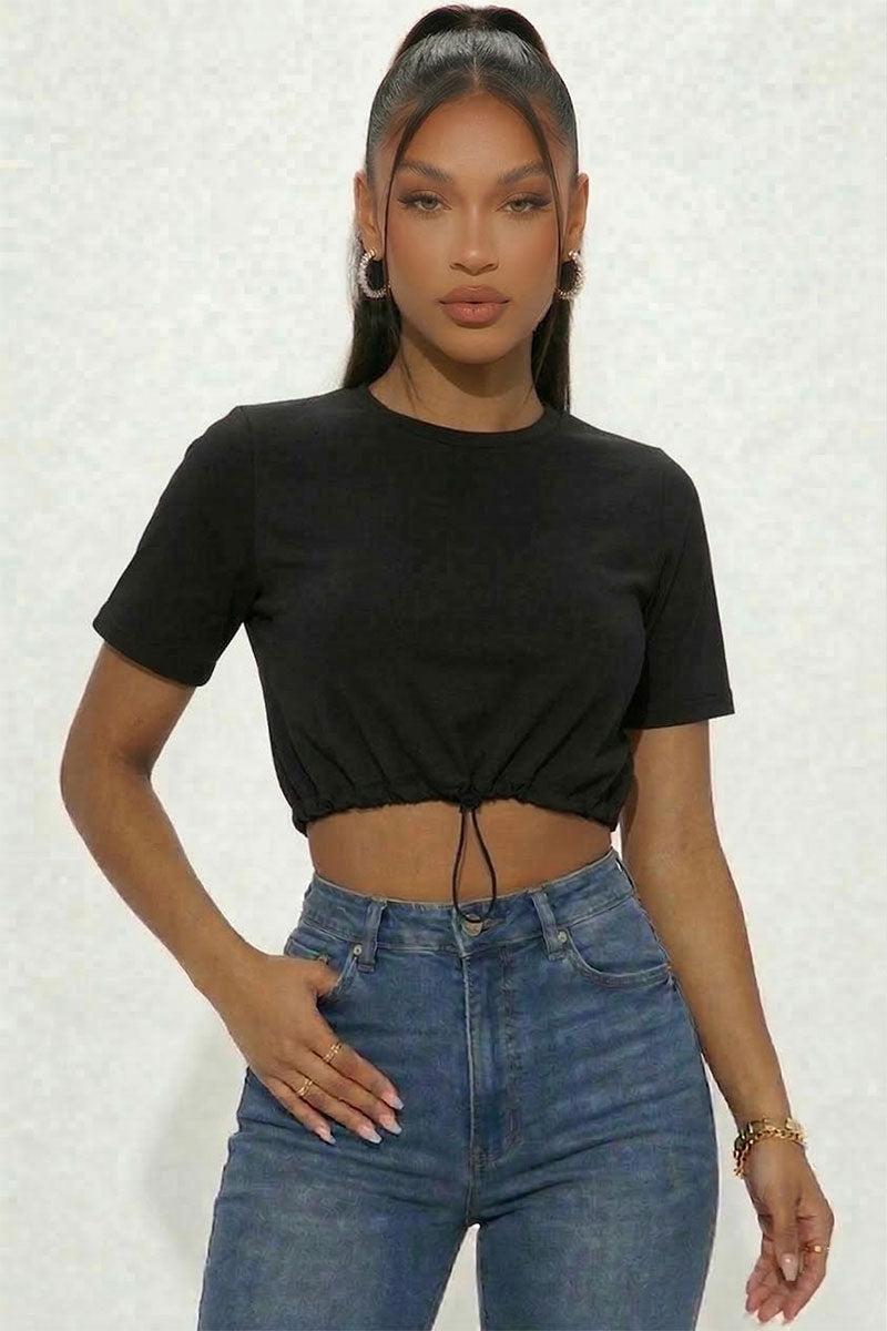 French Terry Toggle Drawstring Crop Top