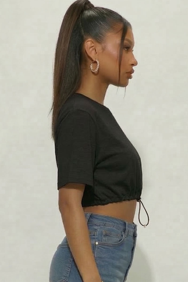 French Terry Toggle Drawstring Crop Top