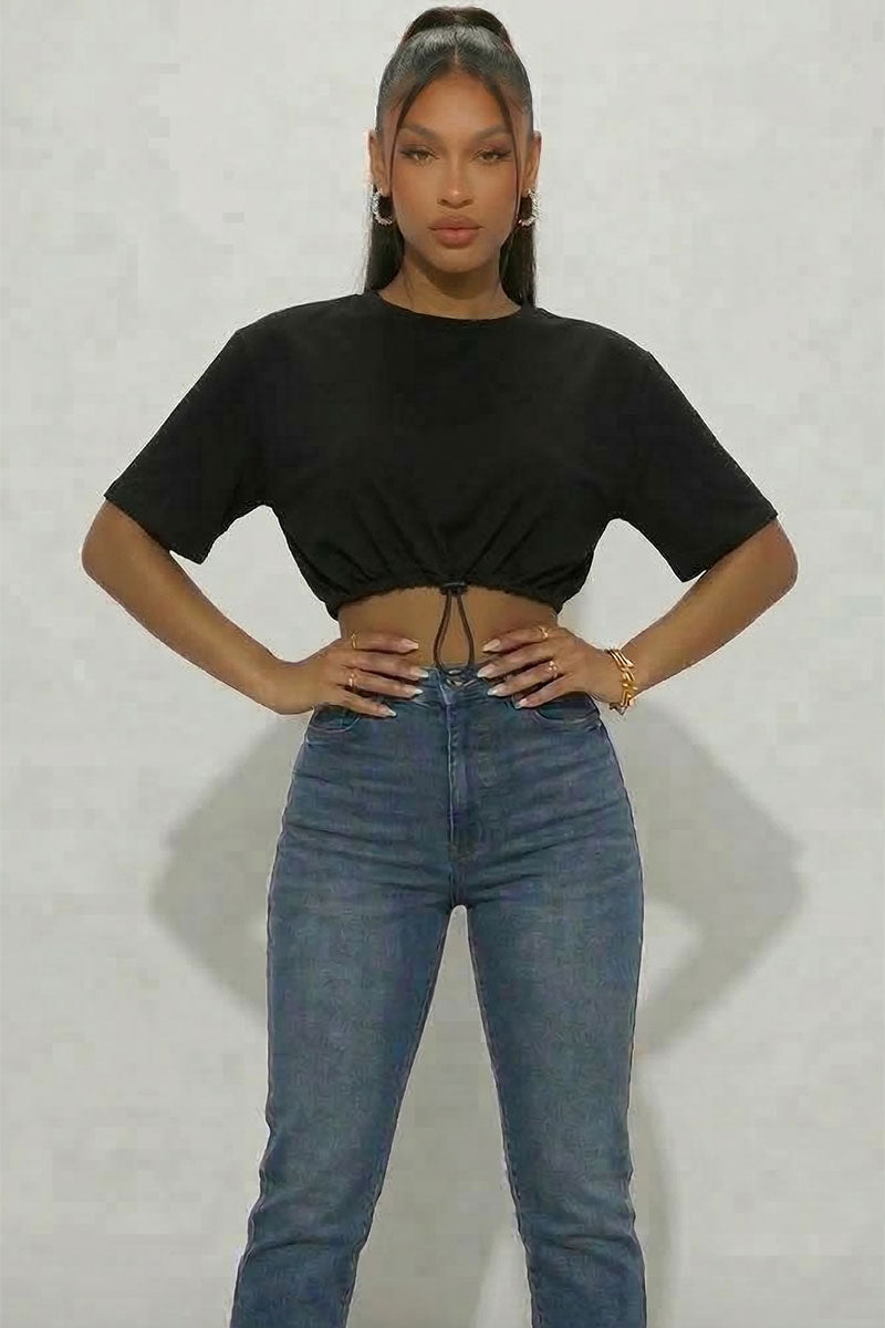 French Terry Toggle Drawstring Crop Top
