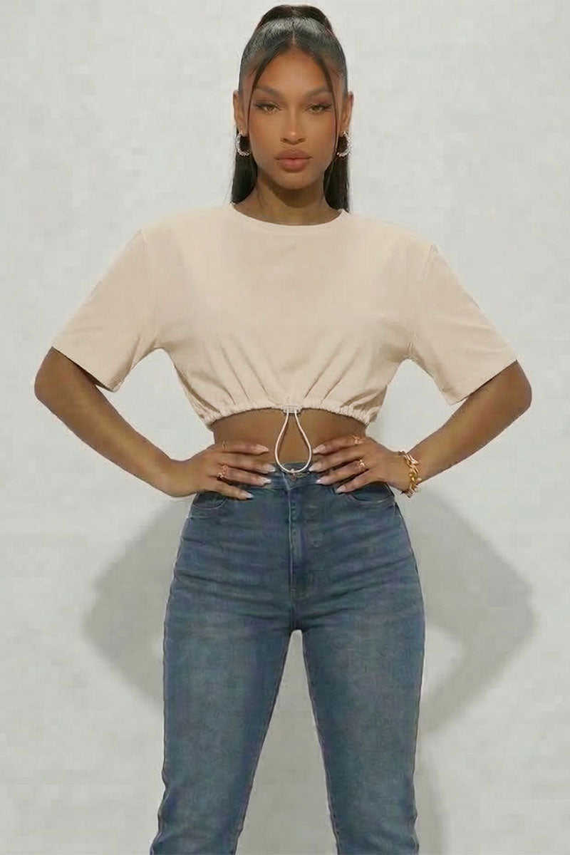 French Terry Toggle Drawstring Crop Top
