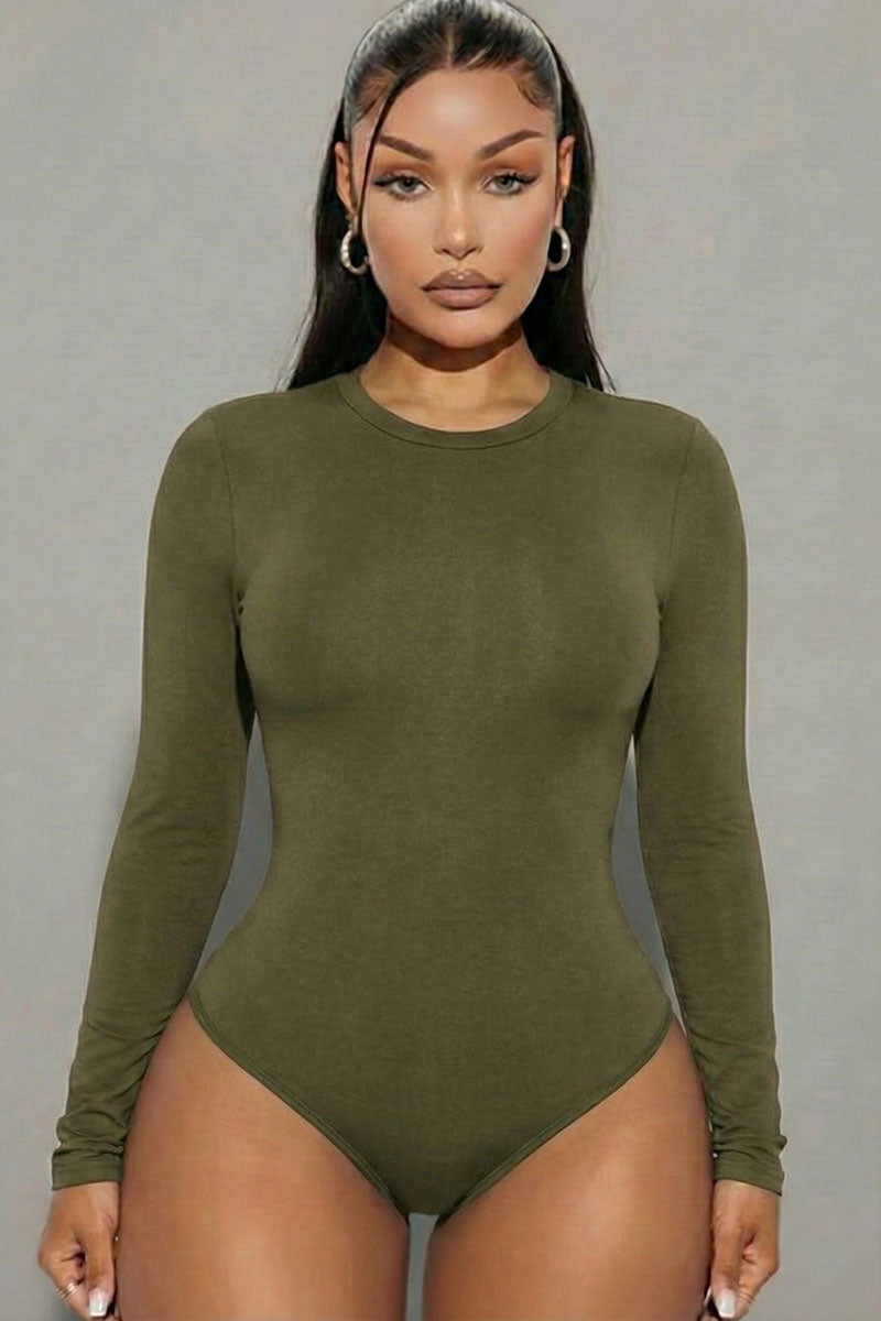 Solid Long Sleeve Round Neck Bodysuit