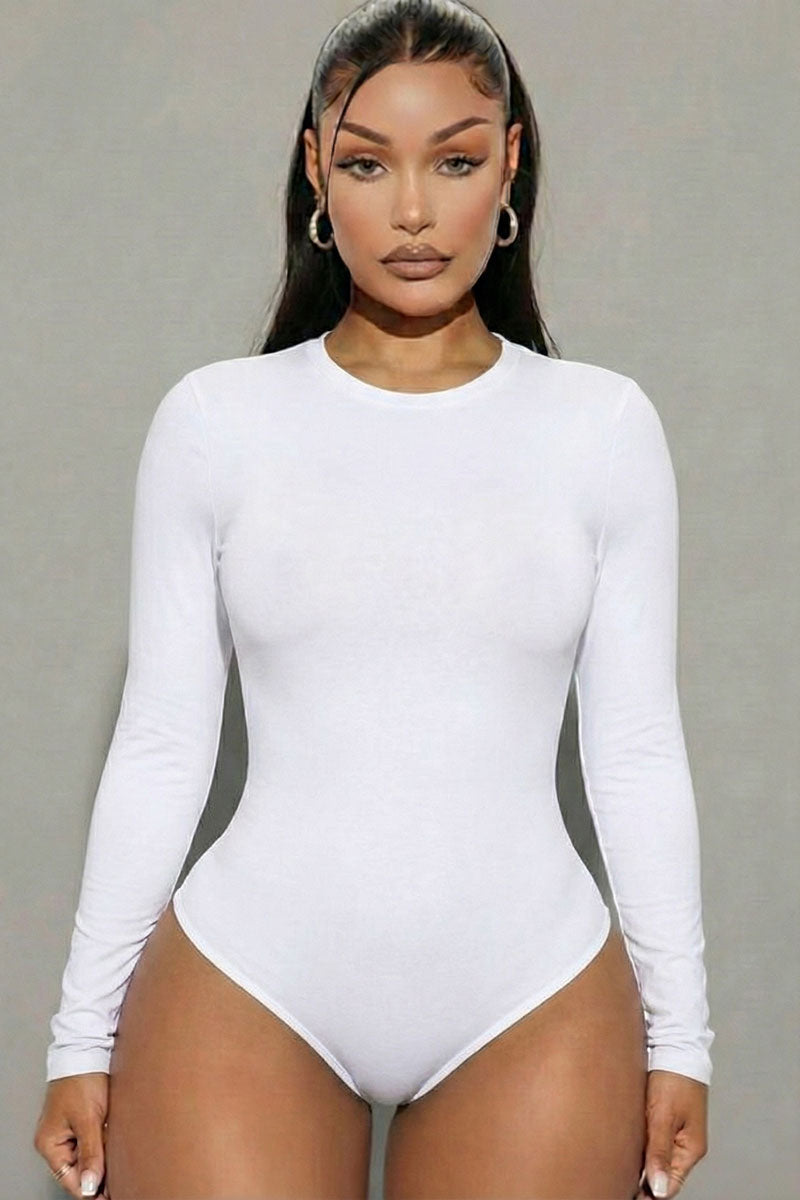 Solid Long Sleeve Round Neck Bodysuit