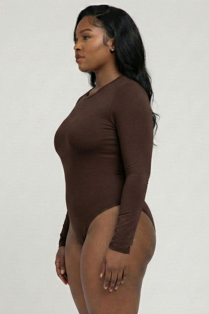 Plus Solid Long Sleeve Round Neck Bodysuit