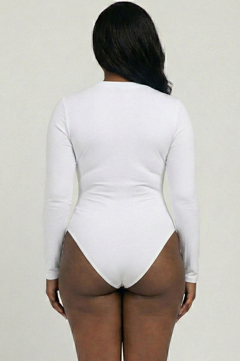Plus Solid Long Sleeve Round Neck Bodysuit