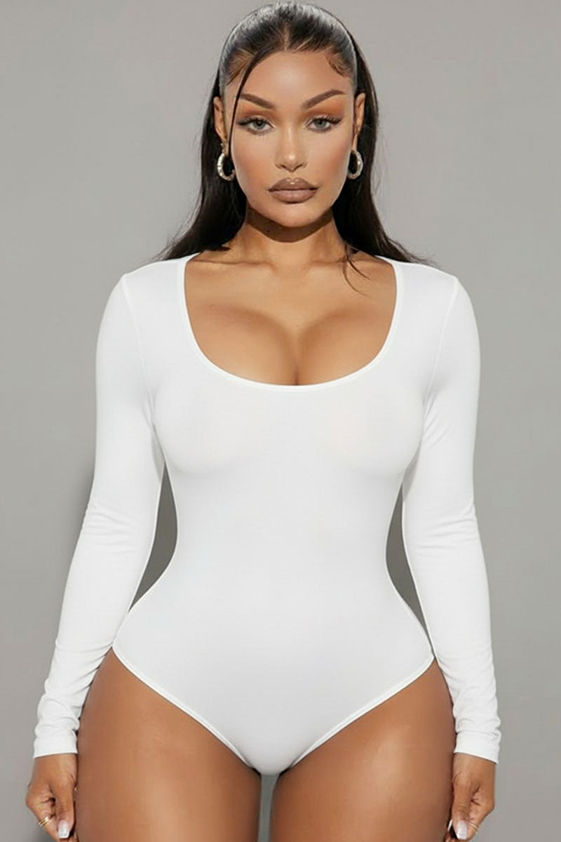 Scoop Neck Solid Long Sleeve Bodysuit