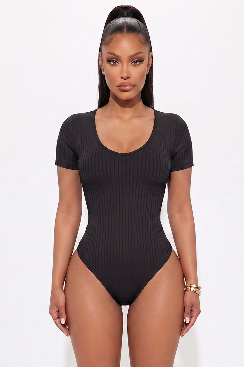 Ribbed Scoop Neck Short Sleeve Bodysuit