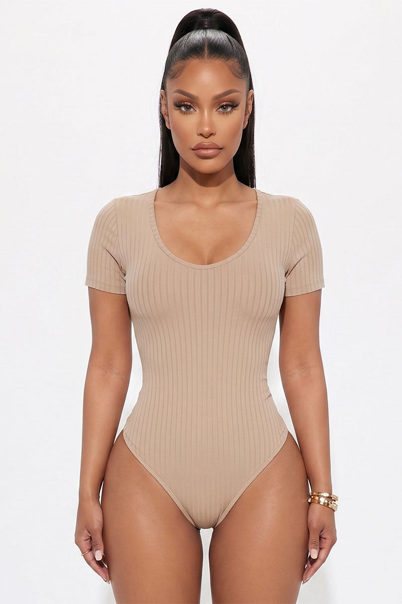 Ribbed Scoop Neck Short Sleeve Bodysuit